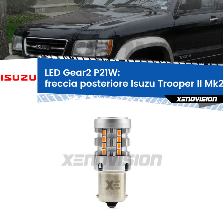 0 Freccia posteriore LED Isuzu Trooper II Mk2 1991 - 2002: P21W Gear2 FINE SERIE: NO GARANZIA FINE SERIE: NO GARANZIA <strong>Freccia posteriore LED no-spie per Isuzu Trooper II</strong> Mk2 1991 - 2002. Lampada <strong>P21W</strong> modello Gear2 no Hyperflash.