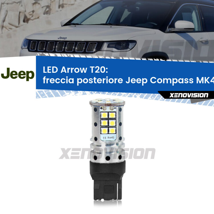 <strong>Freccia posteriore LED no-spie per Jeep Compass</strong> MK49 2011 - 2016. Lampada <strong>T20</strong> no Hyperflash modello Arrow.