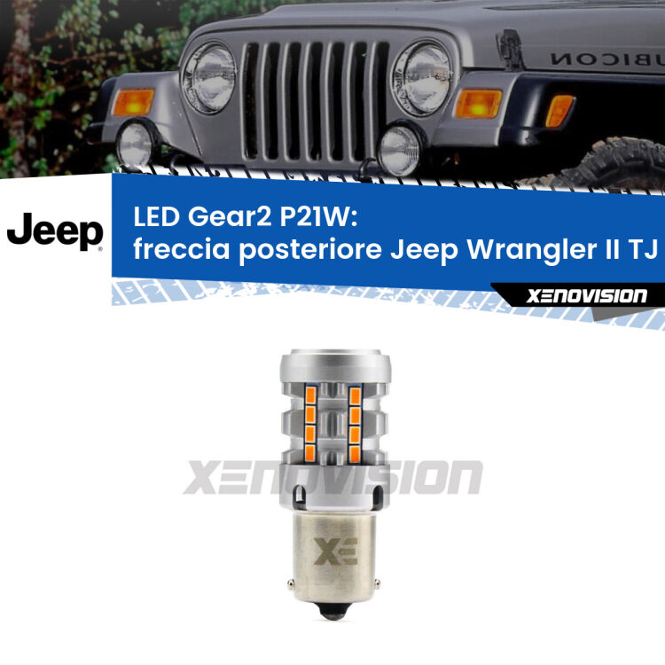 0 Freccia posteriore LED Jeep Wrangler II TJ 1996 - 2005: P21W Gear2 FINE SERIE: NO GARANZIA FINE SERIE: NO GARANZIA <strong>Freccia posteriore LED no-spie per Jeep Wrangler II</strong> TJ 1996 - 2005. Lampada <strong>P21W</strong> modello Gear2 no Hyperflash.