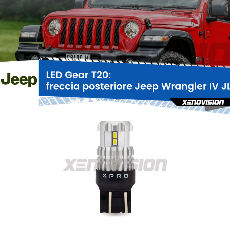 <strong>Freccia posteriore LED per Jeep Wrangler IV</strong> JL 2017 in poi. Lampada <strong>T20</strong> modello Gear1, non canbus.