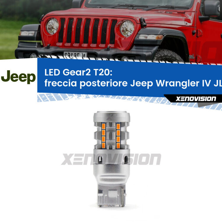<strong>Freccia posteriore LED no-spie per Jeep Wrangler IV</strong> JL 2017 in poi. Lampada <strong>T20</strong> modello Gear2 no Hyperflash.