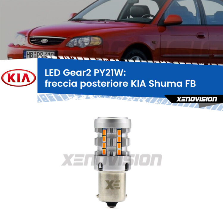 <strong>Freccia posteriore LED no-spie per KIA Shuma</strong> FB faro bianco. Lampada <strong>PY21W</strong> modello Gear2 no Hyperflash.