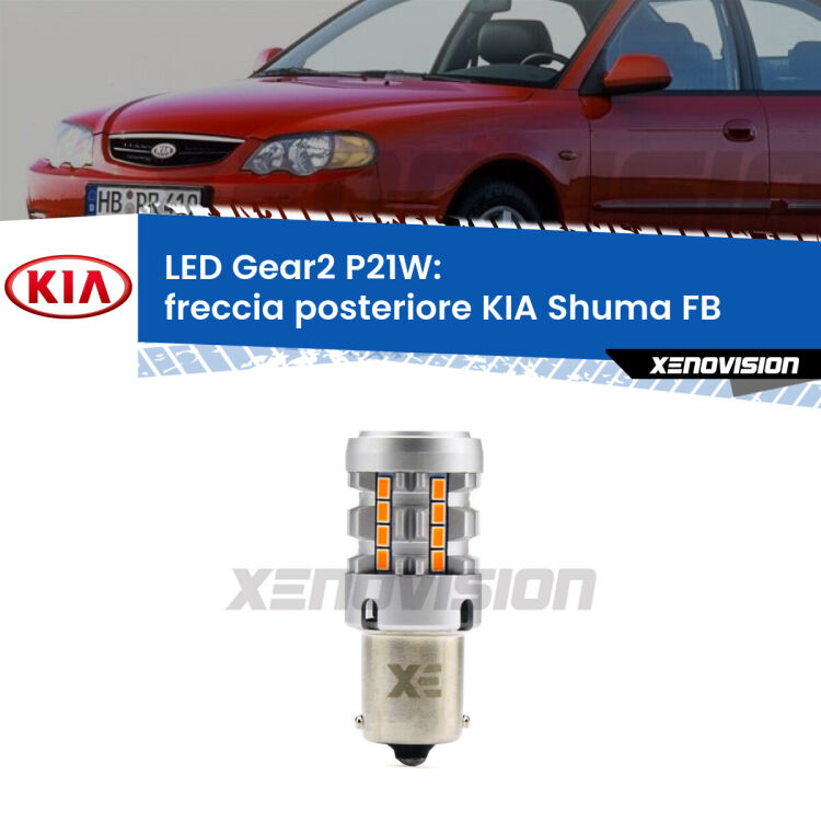 <strong>Freccia posteriore LED no-spie per KIA Shuma</strong> FB faro giallo. Lampada <strong>P21W</strong> modello Gear2 no Hyperflash.