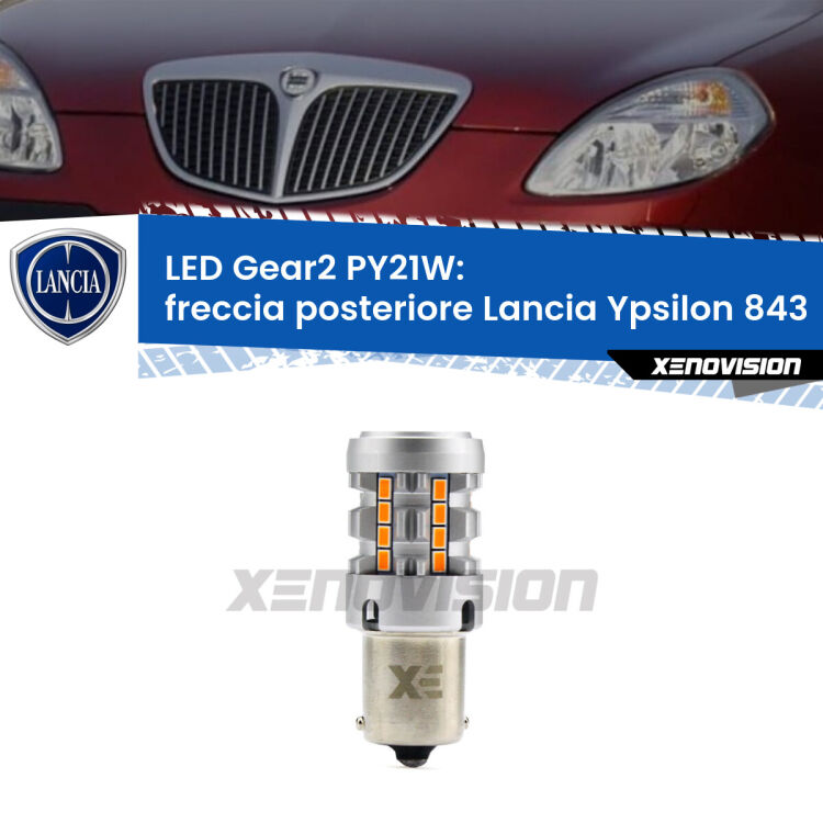 <strong>Freccia posteriore LED no-spie per Lancia Ypsilon</strong> 843 2003 - 2011. Lampada <strong>PY21W</strong> modello Gear2 no Hyperflash.