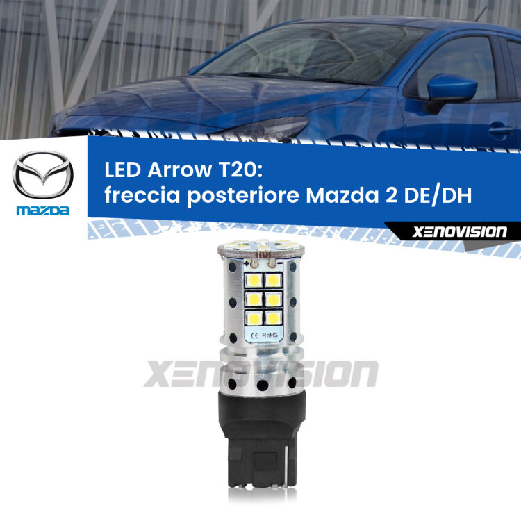 <strong>Freccia posteriore LED no-spie per Mazda 2</strong> DE/DH 2007 - 2015. Lampada <strong>T20</strong> no Hyperflash modello Arrow.