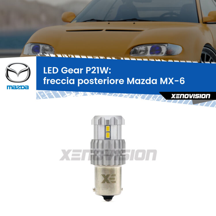 <strong>LED P21W per </strong><strong>Freccia posteriore Mazda MX-6  1992 - 1997</strong><strong>. </strong>Richiede resistenze per eliminare lampeggio rapido, 3x più luce, compatta. Top Quality.

<strong>Freccia posteriore LED per Mazda MX-6</strong>  1992 - 1997. Lampada <strong>P21W</strong>. Usa delle resistenze per eliminare lampeggio rapido.