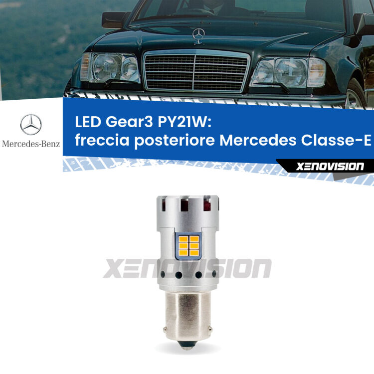 0 Freccia posteriore LED Mercedes Classe-E W124 faro bianco: PY21W Gear3 <strong>Freccia posteriore LED no-spie per Mercedes Classe-E</strong> W124 faro bianco. Lampada <strong>PY21W</strong> modello Gear3 no Hyperflash, raffreddata a ventola.