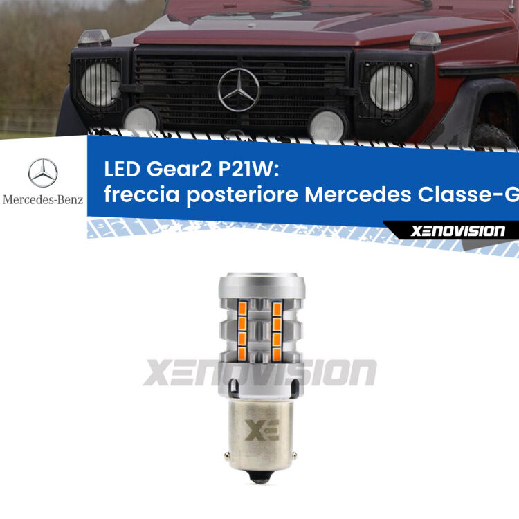 0 Freccia posteriore LED Mercedes Classe-G W461 1990 - 2000: P21W Gear2 FINE SERIE: NO GARANZIA FINE SERIE: NO GARANZIA <strong>Freccia posteriore LED no-spie per Mercedes Classe-G</strong> W461 1990 - 2000. Lampada <strong>P21W</strong> modello Gear2 no Hyperflash.