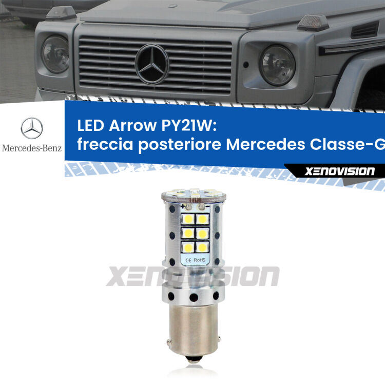 0 Freccia posteriore LED Mercedes Classe-G W463 faro bianco: PY21W Arrow <strong>Freccia posteriore LED no-spie per Mercedes Classe-G</strong> W463 faro bianco. Lampada <strong>PY21W</strong> modello top di gamma Arrow.