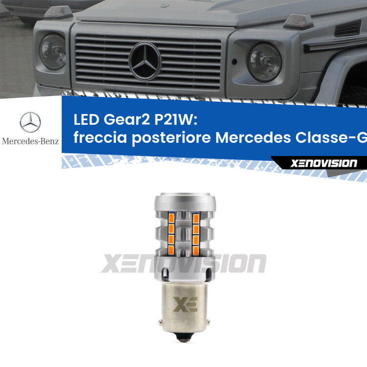 Freccia posteriore LED Mercedes Classe-G W463 faro giallo: P21W Gear2 FINE SERIE: NO GARANZIA FINE SERIE: NO GARANZIA <strong>Freccia posteriore LED no-spie per Mercedes Classe-G</strong> W463 faro giallo. Lampada <strong>P21W</strong> modello Gear2 no Hyperflash.
