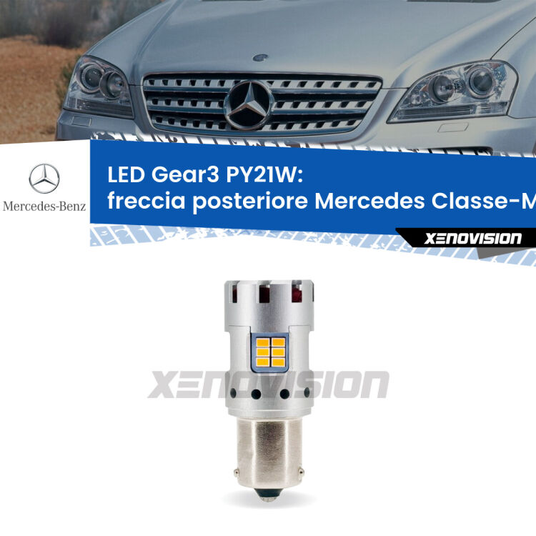 0 Freccia posteriore LED Mercedes Classe-M W164 2005 - 2011: PY21W Gear3 <strong>Freccia posteriore LED no-spie per Mercedes Classe-M</strong> W164 2005 - 2011. Lampada <strong>PY21W</strong> modello Gear3 no Hyperflash, raffreddata a ventola.
