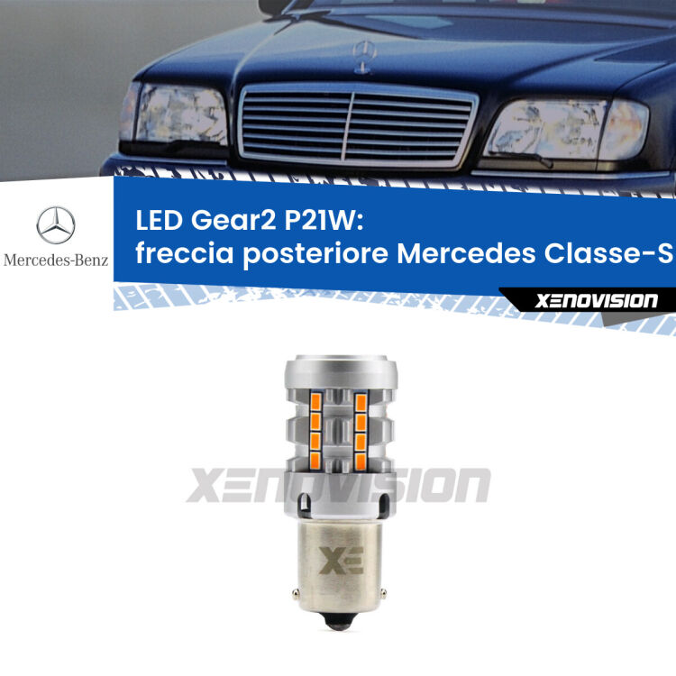 Freccia posteriore LED Mercedes Classe-S W140 faro giallo: P21W Gear2 FINE SERIE: NO GARANZIA FINE SERIE: NO GARANZIA <strong>Freccia posteriore LED no-spie per Mercedes Classe-S</strong> W140 faro giallo. Lampada <strong>P21W</strong> modello Gear2 no Hyperflash.