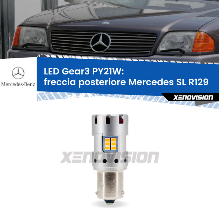0 Freccia posteriore LED Mercedes SL R129 faro bianco: PY21W Gear3 <strong>Freccia posteriore LED no-spie per Mercedes SL</strong> R129 faro bianco. Lampada <strong>PY21W</strong> modello Gear3 no Hyperflash, raffreddata a ventola.