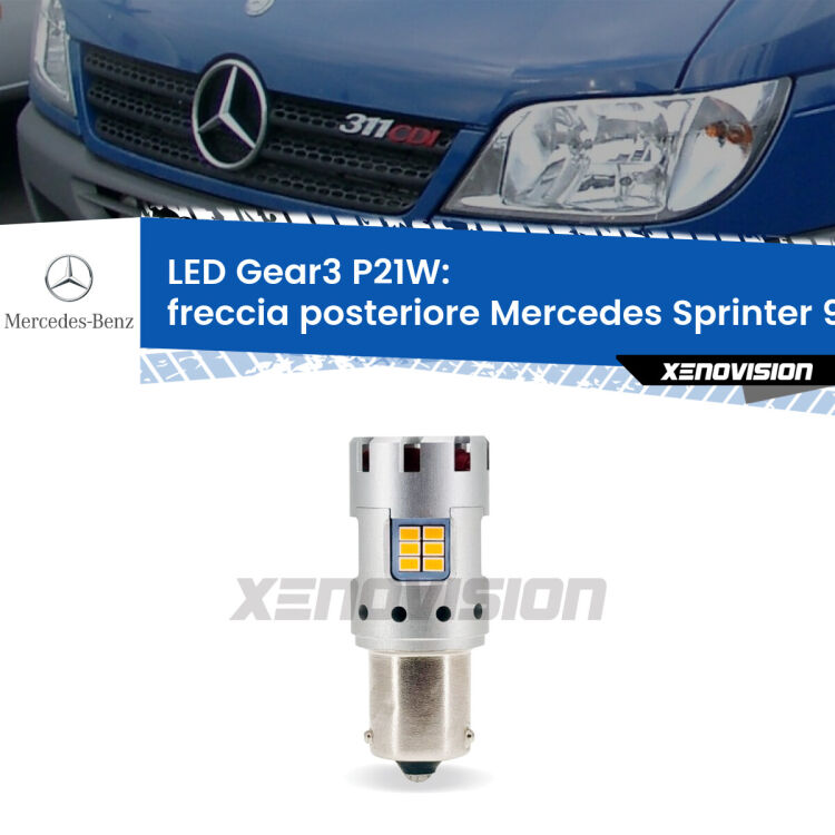<strong>Freccia posteriore LED no-spie per Mercedes Sprinter</strong> 903 1995 - 2006. Lampada <strong>P21W</strong> modello Gear3 no Hyperflash, raffreddata a ventola.