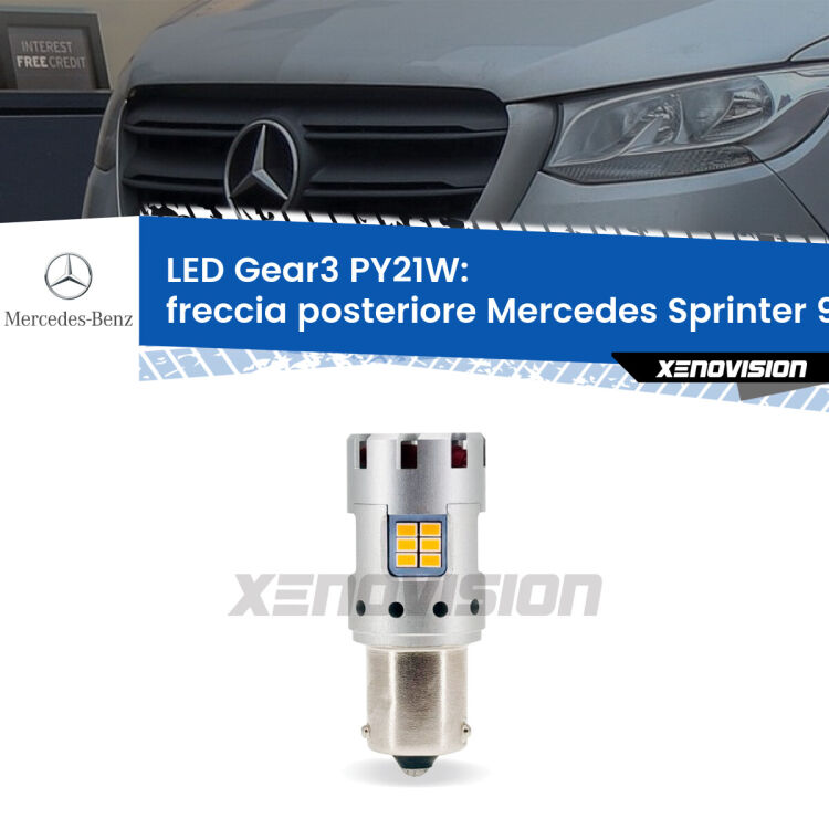 0 Freccia posteriore LED Mercedes Sprinter 910 2018 in poi: PY21W Gear3 <strong>Freccia posteriore LED no-spie per Mercedes Sprinter</strong> 910 2018 in poi. Lampada <strong>PY21W</strong> modello Gear3 no Hyperflash, raffreddata a ventola.