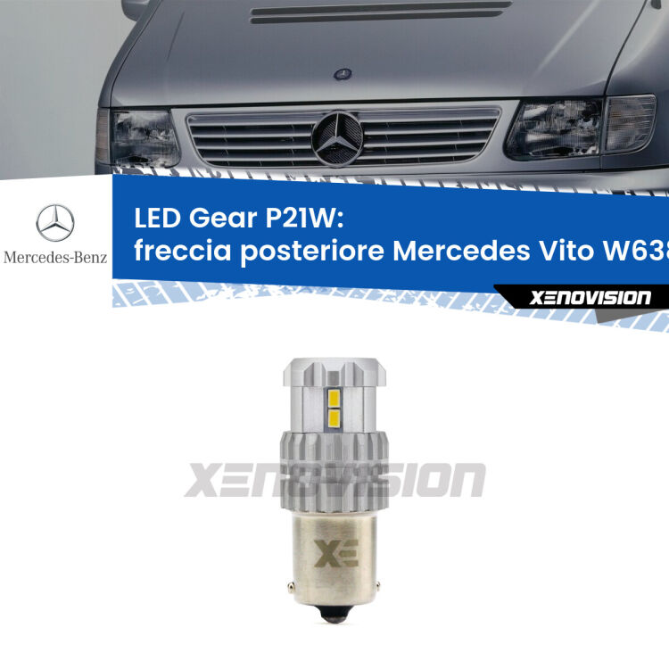 <strong>LED P21W per </strong><strong>Freccia posteriore Mercedes Vito (W638) 1996 - 2003</strong><strong>. </strong>Richiede resistenze per eliminare lampeggio rapido, 3x più luce, compatta. Top Quality.

<strong>Freccia posteriore LED per Mercedes Vito</strong> W638 1996 - 2003. Lampada <strong>P21W</strong>. Usa delle resistenze per eliminare lampeggio rapido.