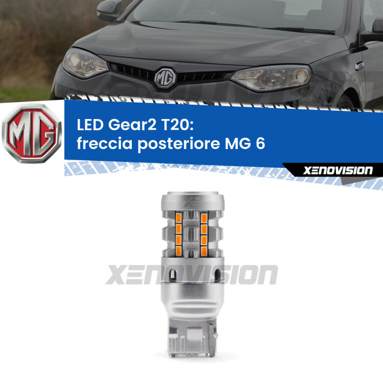 0 Freccia posteriore LED MG 6  2010 in poi: T20 Gear2 FINE SERIE: NO GARANZIA FINE SERIE: NO GARANZIA <strong>Freccia posteriore LED no-spie per MG 6</strong>  2010 in poi. Lampada <strong>T20</strong> modello Gear2 no Hyperflash.