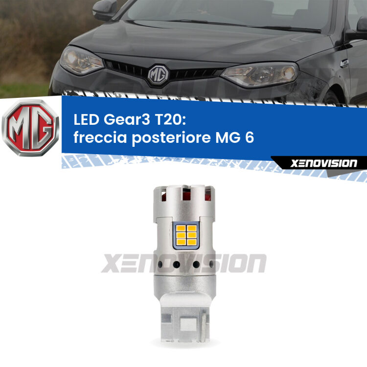 0 Freccia posteriore LED MG 6  2010 in poi: T20 Gear3 <strong>Freccia posteriore LED no-spie per MG 6</strong>  2010 in poi. Lampada <strong>T20</strong> modello Gear3 no Hyperflash, raffreddata a ventola.