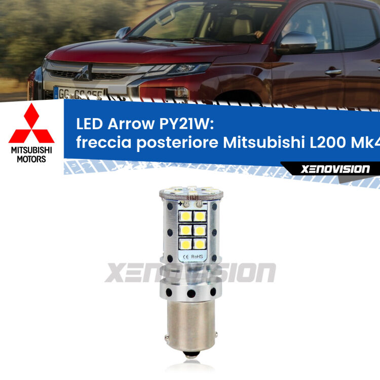 <strong>Freccia posteriore LED no-spie per Mitsubishi L200</strong> Mk4 2006 - 2014. Lampada <strong>PY21W</strong> modello top di gamma Arrow.