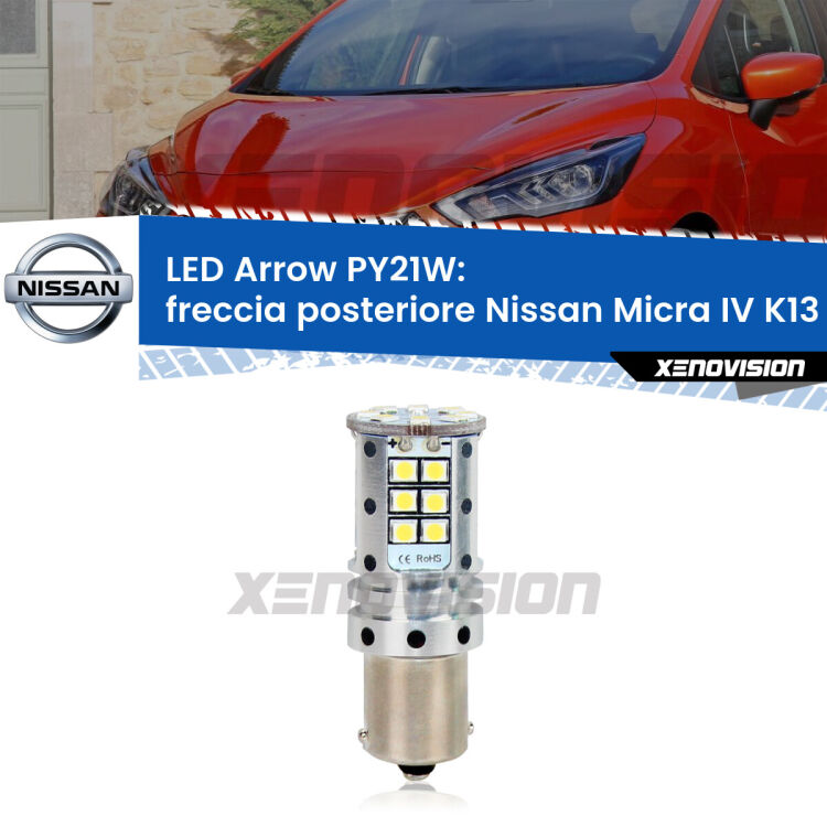 <strong>Freccia posteriore LED no-spie per Nissan Micra IV</strong> K13 2010 - 2013. Lampada <strong>PY21W</strong> modello top di gamma Arrow.