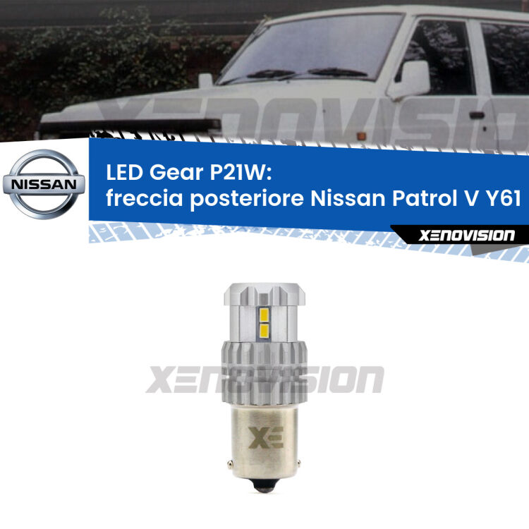 <strong>LED P21W per </strong><strong>Freccia posteriore Nissan Patrol V (Y61) 1997 - 2009</strong><strong>. </strong>Richiede resistenze per eliminare lampeggio rapido, 3x più luce, compatta. Top Quality.

<strong>Freccia posteriore LED per Nissan Patrol V</strong> Y61 1997 - 2009. Lampada <strong>P21W</strong>. Usa delle resistenze per eliminare lampeggio rapido.