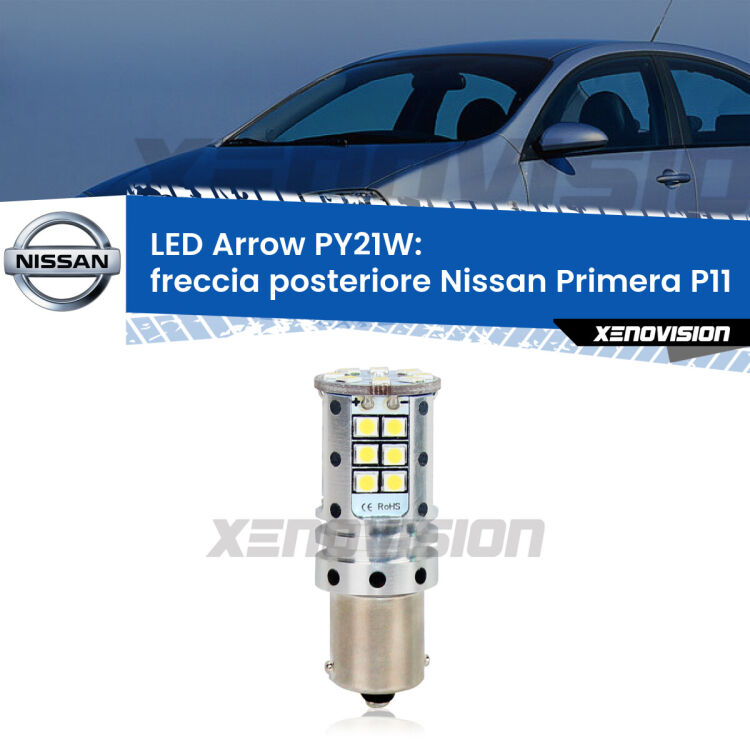 <strong>Freccia posteriore LED no-spie per Nissan Primera</strong> P11 faro bianco. Lampada <strong>PY21W</strong> modello top di gamma Arrow.