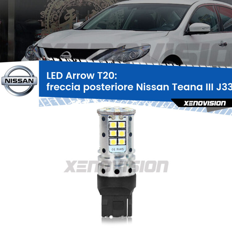 <strong>Freccia posteriore LED no-spie per Nissan Teana III</strong> J33 2013 in poi. Lampada <strong>T20</strong> no Hyperflash modello Arrow.