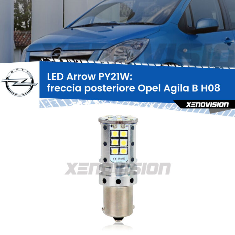 <strong>Freccia posteriore LED no-spie per Opel Agila B</strong> H08 2008 - 2014. Lampada <strong>PY21W</strong> modello top di gamma Arrow.