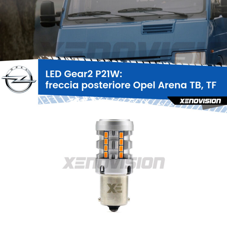 0 Freccia posteriore LED Opel Arena TB, TF 1998 - 2001: P21W Gear2 FINE SERIE: NO GARANZIA FINE SERIE: NO GARANZIA <strong>Freccia posteriore LED no-spie per Opel Arena</strong> TB, TF 1998 - 2001. Lampada <strong>P21W</strong> modello Gear2 no Hyperflash.