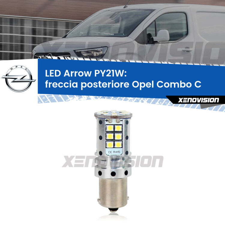 <strong>Freccia posteriore LED no-spie per Opel Combo C</strong>  2001 - 2011. Lampada <strong>PY21W</strong> modello top di gamma Arrow.