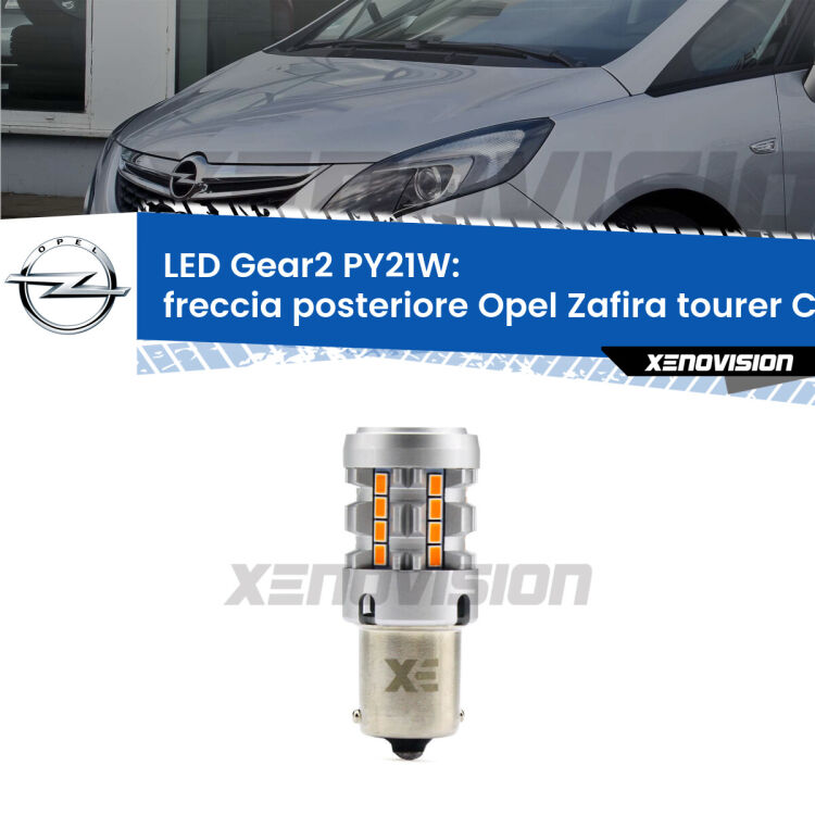 <strong>Freccia posteriore LED no-spie per Opel Zafira tourer C</strong> P12 2011 - 2019. Lampada <strong>PY21W</strong> modello Gear2 no Hyperflash.