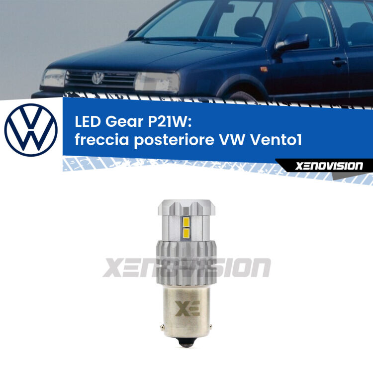 <strong>LED P21W per </strong><strong>Freccia posteriore VW Vento1  1991 - 1998</strong><strong>. </strong>Richiede resistenze per eliminare lampeggio rapido, 3x più luce, compatta. Top Quality.

<strong>Freccia posteriore LED per VW Vento1</strong>  1991 - 1998. Lampada <strong>P21W</strong>. Usa delle resistenze per eliminare lampeggio rapido.