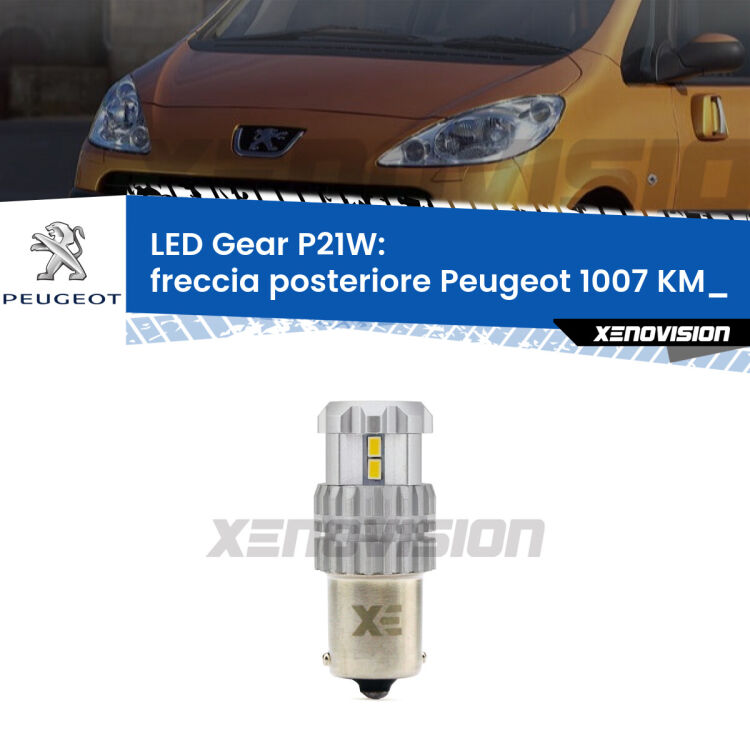 <strong>LED P21W per </strong><strong>Freccia posteriore Peugeot 1007 (KM_) 2005 - 2009</strong><strong>. </strong>Richiede resistenze per eliminare lampeggio rapido, 3x più luce, compatta. Top Quality.

<strong>Freccia posteriore LED per Peugeot 1007</strong> KM_ 2005 - 2009. Lampada <strong>P21W</strong>. Usa delle resistenze per eliminare lampeggio rapido.