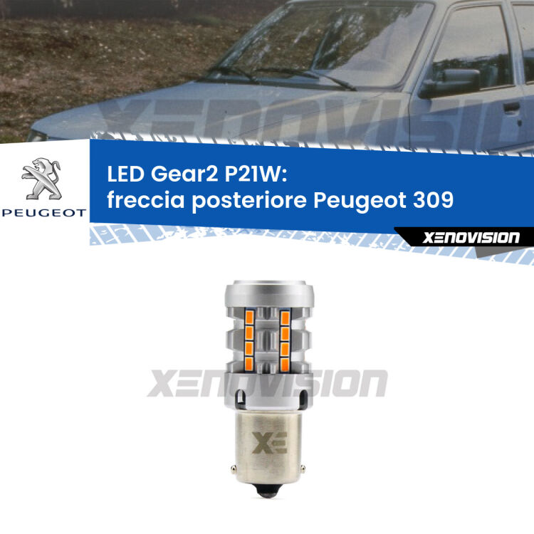 0 Freccia posteriore LED Peugeot 309 1989 - 1993: P21W Gear2 FINE SERIE: NO GARANZIA FINE SERIE: NO GARANZIA <strong>Freccia posteriore LED no-spie per Peugeot 309</strong> 1989 - 1993. Lampada <strong>P21W</strong> modello Gear2 no Hyperflash.