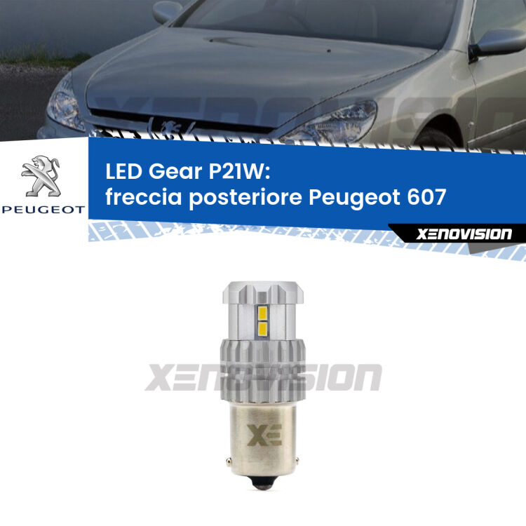<strong>LED P21W per </strong><strong>Freccia posteriore Peugeot 607  2000 - 2010</strong><strong>. </strong>Richiede resistenze per eliminare lampeggio rapido, 3x più luce, compatta. Top Quality.

<strong>Freccia posteriore LED per Peugeot 607</strong>  2000 - 2010. Lampada <strong>P21W</strong>. Usa delle resistenze per eliminare lampeggio rapido.