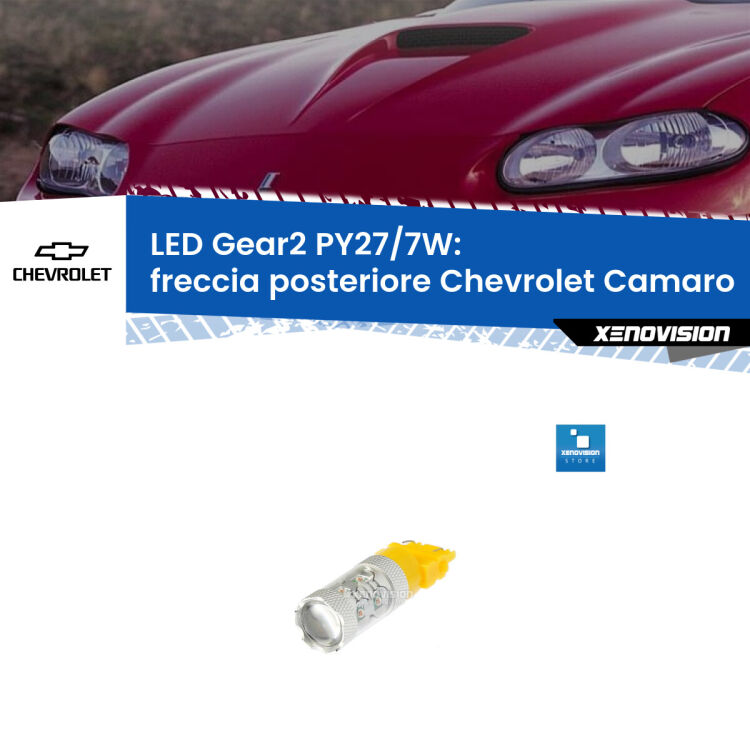 0 Freccia posteriore LED PY27/7W per Chevrolet Camaro 1998 - 2002 <strong>Freccia posteriore LED per Chevrolet Camaro</strong> 1998 - 2002. Lampada <strong>PY27/7W</strong> non canbus.