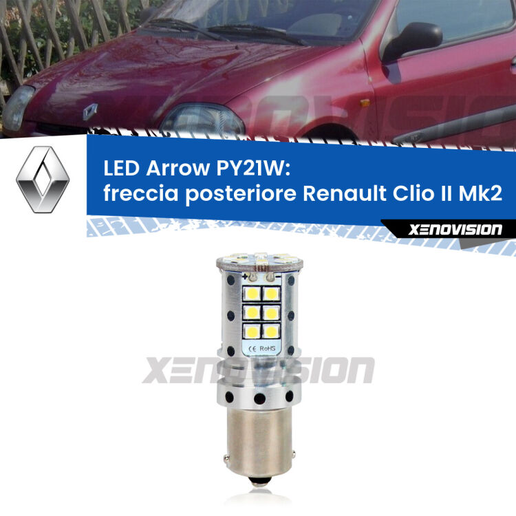 <strong>Freccia posteriore LED no-spie per Renault Clio II</strong> Mk2 faro bianco. Lampada <strong>PY21W</strong> modello top di gamma Arrow.