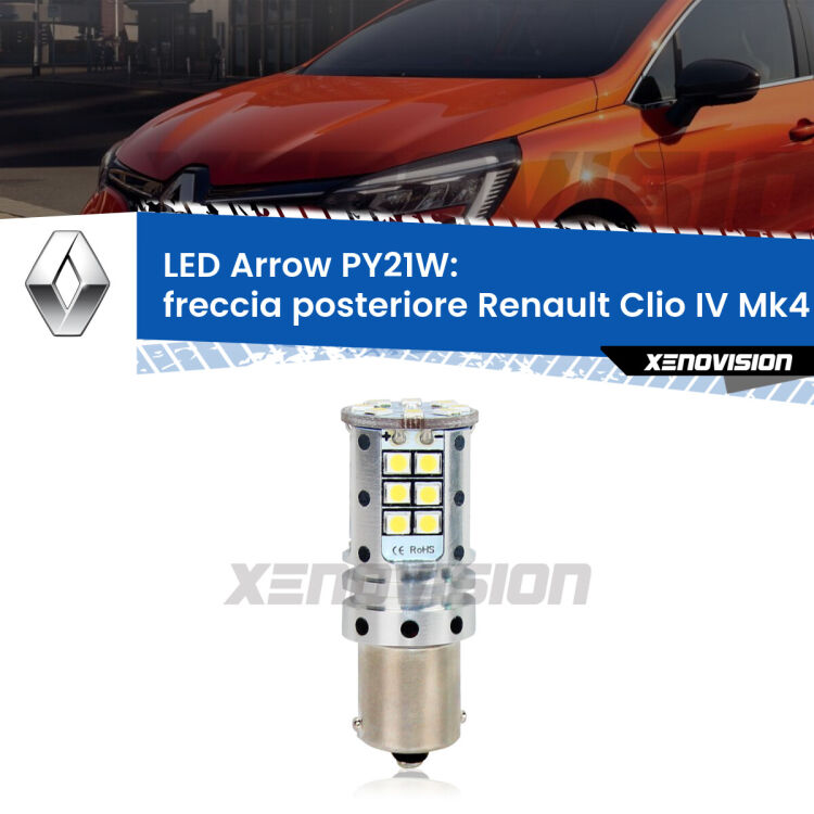 <strong>Freccia posteriore LED no-spie per Renault Clio IV</strong> Mk4 2012 - 2018. Lampada <strong>PY21W</strong> modello top di gamma Arrow.