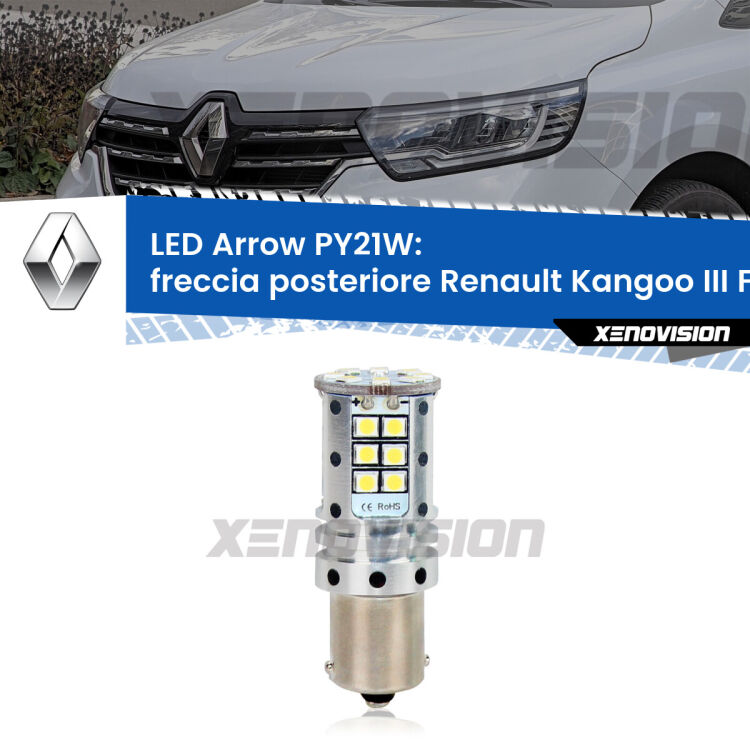 <strong>Freccia posteriore LED no-spie per Renault Kangoo III</strong> FFK/KFK 2021 in poi. Lampada <strong>PY21W</strong> modello top di gamma Arrow.