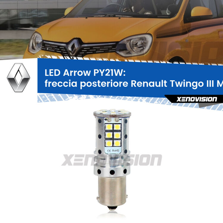 <strong>Freccia posteriore LED no-spie per Renault Twingo III</strong> Mk3 2014 - 2021. Lampada <strong>PY21W</strong> modello top di gamma Arrow.