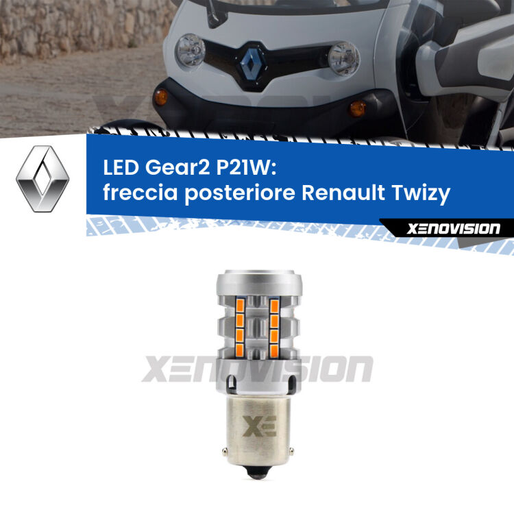 <strong>Freccia posteriore LED no-spie per Renault Twizy</strong>  2012 in poi. Lampada <strong>P21W</strong> modello Gear2 no Hyperflash.