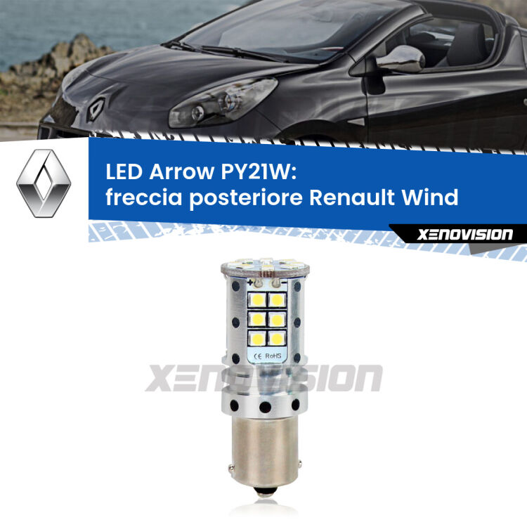<strong>Freccia posteriore LED no-spie per Renault Wind</strong>  2010 - 2013. Lampada <strong>PY21W</strong> modello top di gamma Arrow.