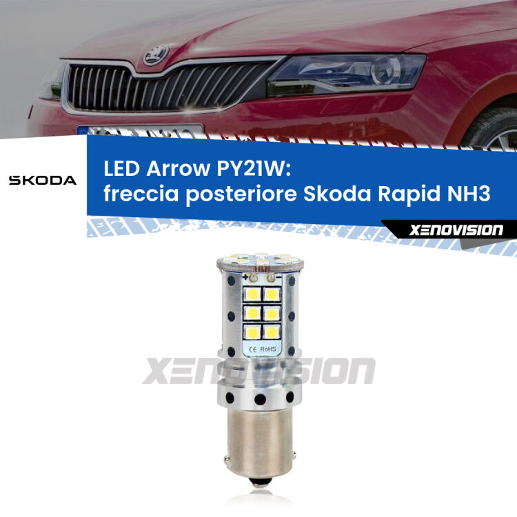 0 Freccia posteriore LED Skoda Rapid NH3 2012 - 2021: PY21W Arrow <strong>Freccia posteriore LED no-spie per Skoda Rapid</strong> NH3 2012 - 2021. Lampada <strong>PY21W</strong> modello top di gamma Arrow.