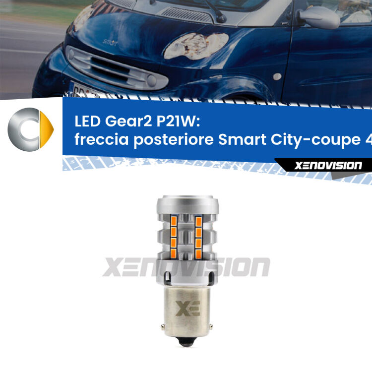 0 Freccia posteriore LED Smart City-coupe 450 1998 - 2004: P21W Gear2 FINE SERIE: NO GARANZIA FINE SERIE: NO GARANZIA <strong>Freccia posteriore LED no-spie per Smart City-coupe</strong> 450 1998 - 2004. Lampada <strong>P21W</strong> modello Gear2 no Hyperflash.