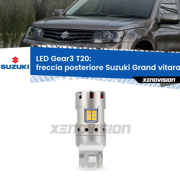 Freccia posteriore LED Suzuki Grand vitara II JT, TE, TD 2005 - 2013: T20 Gear3 <strong>Freccia posteriore LED no-spie per Suzuki Grand vitara II</strong> JT, TE, TD 2005 - 2013. Lampada <strong>T20</strong> modello Gear3 no Hyperflash, raffreddata a ventola.