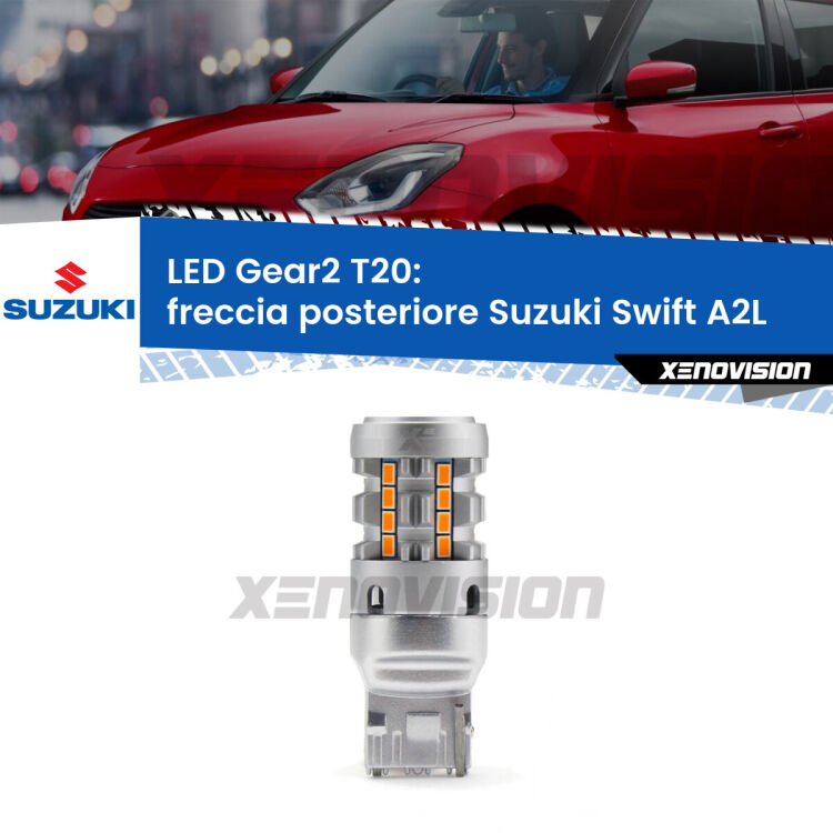 <strong>Freccia posteriore LED no-spie per Suzuki Swift</strong> A2L 2017 in poi. Lampada <strong>T20</strong> modello Gear2 no Hyperflash.