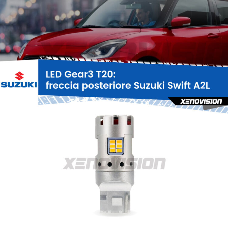 0 Freccia posteriore LED Suzuki Swift A2L 2017 in poi: T20 Gear3 <strong>Freccia posteriore LED no-spie per Suzuki Swift</strong> A2L 2017 in poi. Lampada <strong>T20</strong> modello Gear3 no Hyperflash, raffreddata a ventola.