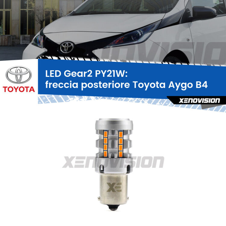 <strong>Freccia posteriore LED no-spie per Toyota Aygo</strong> B4 2014 in poi. Lampada <strong>PY21W</strong> modello Gear2 no Hyperflash.