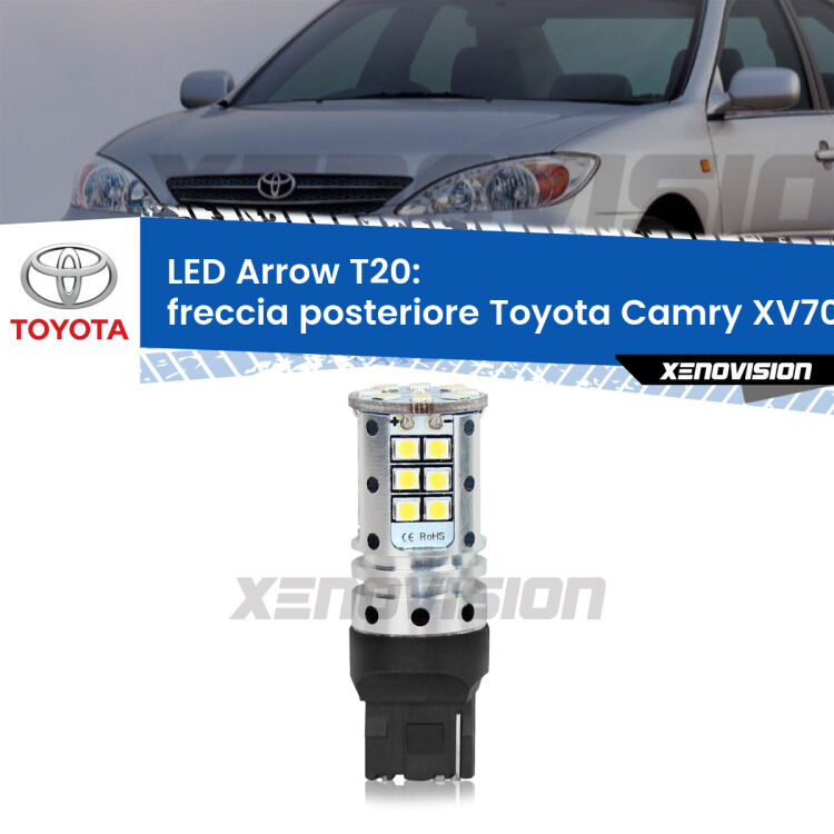 <strong>Freccia posteriore LED no-spie per Toyota Camry</strong> XV70 2017 in poi. Lampada <strong>T20</strong> no Hyperflash modello Arrow.