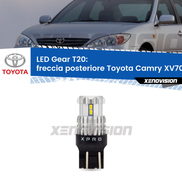 <strong>Freccia posteriore LED per Toyota Camry</strong> XV70 2017 in poi. Lampada <strong>T20</strong> modello Gear1, non canbus.